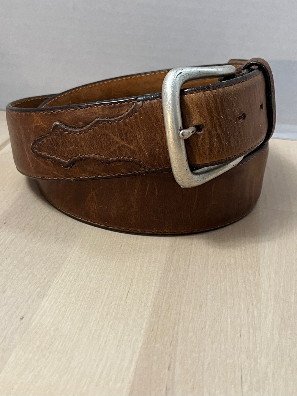 Justin Brown 172BY Top Grain Cowhide Leather Belt w/ Silver Tone Buckle Men’s 36